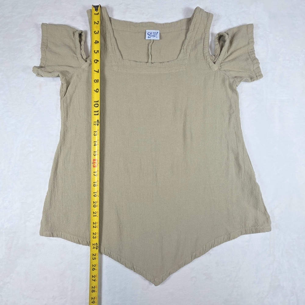 Oh My Gauze Dana Cutout Shoulder Blouse Beige Square Neck Boho Beachy Size 1 S/M - Picture 6 of 10